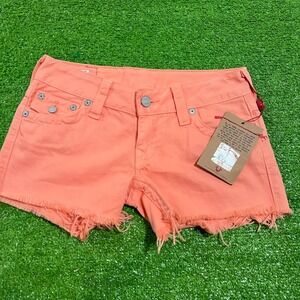 True religion low rise shorts SZ 27 Kiera Freyed Papaya  Daisy Dukes MADE IN USA